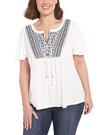 Lane Bryant WHITE Relaxed Short Flutter Sleeve Notch Neck Top - Plus Size 14/16 to 22/24