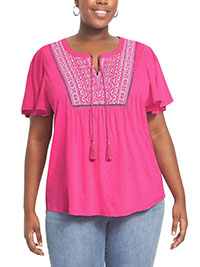 Lane Bryant PINK Relaxed Short Flutter Sleeve Notch Neck Top - Size 10/12 to 22/24