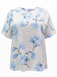 Text BLUE Floral Print Short Sleeve Top - Plus Size 20/22 to 24/26 (P1 to P2)