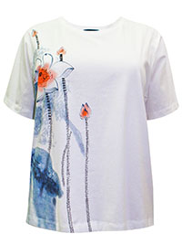 Hepburn BLUE Cotton Rich Embroidered Floral Print Top - Plus Size 20/22 to 24/26 (P1 to P2)