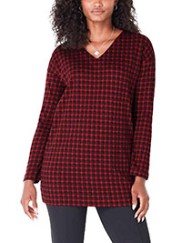J.Jill RED Supima Cotton Check Print Long Sleeve Tunic - Size 4/6 to 22 (US XS to 2X)