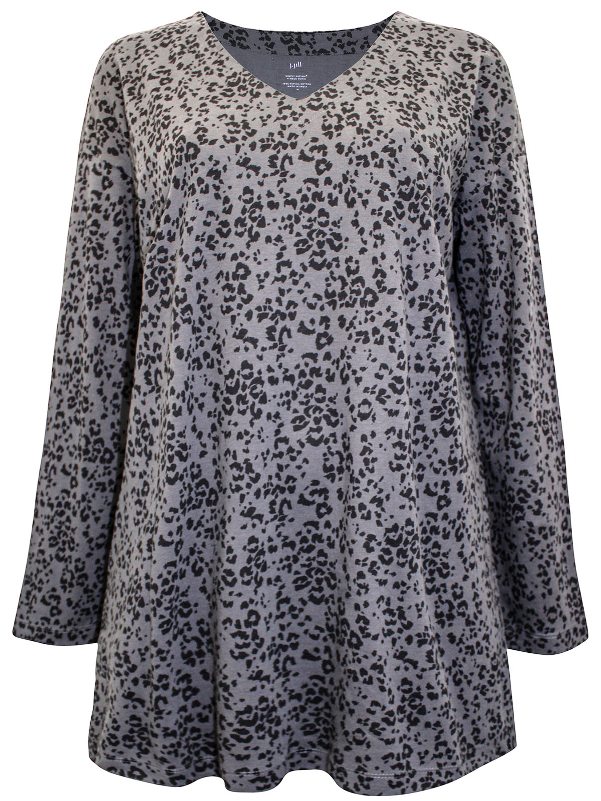 - - J.Jill CHARCOAL Tunic Sleeve Cotton Animal Size - 28/30 Long Print to J.Jill Supima 4/6