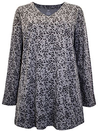 J.Jill CHARCOAL Supima Cotton Animal Print Long Sleeve Tunic - Size 4/6 to 28/30 (US XS to 4X)
