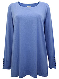 J.Jill BLUE Pure Cotton Button Cuff Top - Size 4/6 to 28/30 (US XS to 4X)