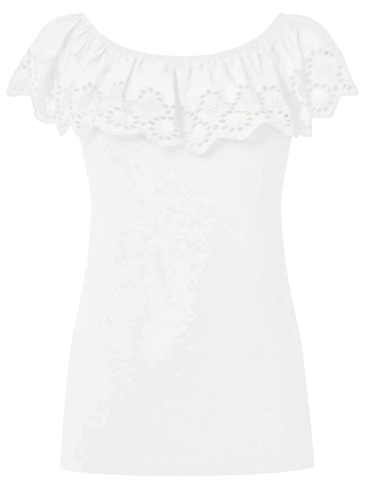 Joe Browns - - WHITE Broderie Frill Top - Size 8 to 18