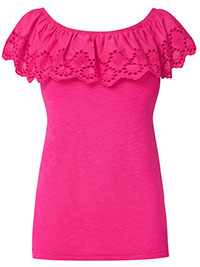 Joe Browns PINK Broderie Frill Top - Size 6 to 16