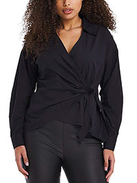 SimplyBe BLACK Pure Cotton Wrap Top - Plus Size 20 to 26