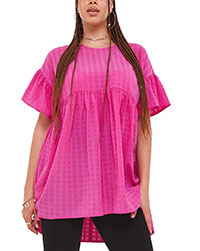 RASPBERRY Textured Short Sleeve Frill Sleeve Smock Top - Plus Size 12 to 32