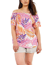 PINK Crinkle Palm Print Blouse - Plus Size 14 to 30