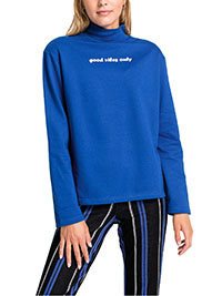 BPC BLUE Pure Cotton High Neck 'Good Vibes Only' Sweatshirt - Plus Size 14/16 to 22/24 (US M to XL)
