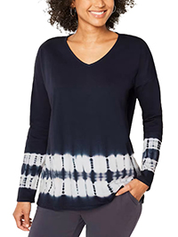 J.Jill NAVY Pure Cotton Tie Dye Relaxed Tee - Size 4/6 to 28/30 (US XS to 4X)