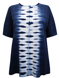 J.Jill NAVY Pure Cotton Tie Dye Short Sleeve Tee - Size 8/10 to 28/30 (US S to 4X)