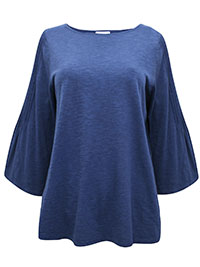 J.Jill INDIGO Pure Cotton Pintuck Sleeve Top - Size 4/6 to 28/30 (US XS to 4X)