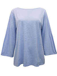 J.Jill SKY-BLUE Pure Cotton Pintuck Sleeve Top - Size 4/6 to 28/30 (US XS to 4X)