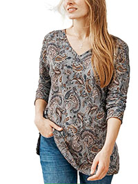 J.Jill GREY Pure Cotton Paisley Print Long Sleeve Top - Size 4/6 to 28/30 (US XS to 4X)