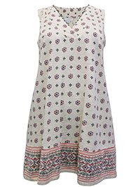 J.Jill IVORY Sleeveless Embellished Neckline Border Print Top - Size 4/6 to 18/20 (US XS to XL)