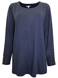 NAVY Pure Cotton Button Cuff Top - Size 4/6 to 18/20 (US XS to 1X)