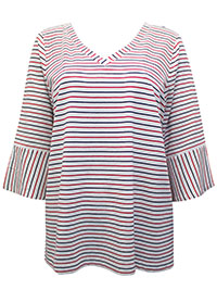 J.Jill WHITE Pure Cotton Striped Trumpet Sleeve Top - Size 4/6 to 18/20