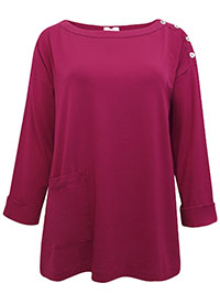 MAGENTA Button Shoulder Top - Size 4/6 to 12/14 (US XS to M)