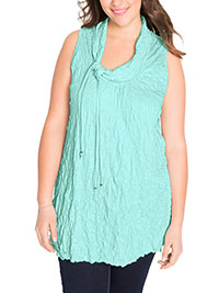LIGHT-GREEN Beaded Tie Cowl Neck Layering Tunic Vest - Size 10/12 to 30/32 (US S to 3XL)