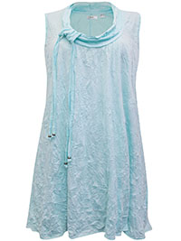 LIGHT-BLUE Beaded Tie Cowl Neck Crushed Tunic Vest - Size 10/12 to 30/32 (US S to 3XL)