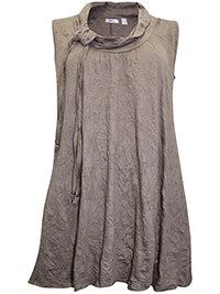 BROWN Beaded Tie Cowl Neck Crushed Tunic Vest - Size 10/12 to 26/28 (US S to 2XL)