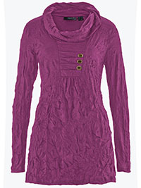 BPC PURPLE Long Sleeve Cowl Neck Crinkle Effect Tunic - Size 10/12 to 30/32 (S to 3XL)