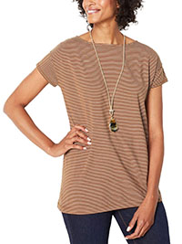 J.Jill CAMEL Supima Cotton Short Sleeve Striped Top - Size 4/6 to 28/30 (US XS to 4X)