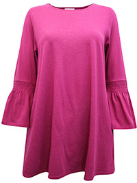 J.Jill MAGENTA Pure Cotton Shirred Bell Sleeve Top - Size 4/6 to 28/30 (US XS to 4X)