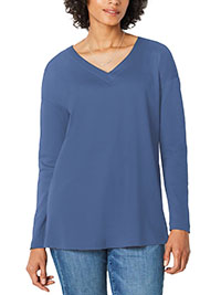 J.Jill TWILIGHT-BLUE Supima Cotton Long Sleeve Tunic - Size 4/6 to 28/30 (US XS to 4X)