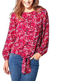 Blancheporte RED Paisley Print Tie Front Top - Size 12 to 14 (EU 40 to 42)