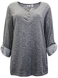 BPC GREY Long Sleeve Melange Knit Jersey Henley Top - Size 10/12 to 30/32 (US S to 3XL)