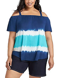 BLUE Tie Dye Cold Shoulder Top - Plus Size 18/20 to 30/32 (US 14/16 to 26/28)