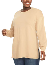 CAMEL Open Crew-Neck French Terry Tunic Top - Plus Size 18/20 to 22/24 (US 14/16 to 18/20)
