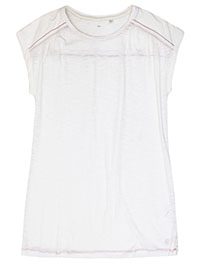 FF WHITE Pure Cotton Contrast Stitch Cap Sleeve Top - Size 12 to 14