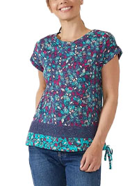 BLUE Floral Print Crochet Hem T-Shirt - Size 8 to 16