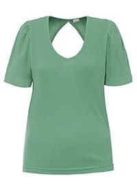 PASTEL-GREEN Pure Cotton Ribbed Keyhole Back Top - Plus Size 18/20 to 26/28 (L to 2XL)