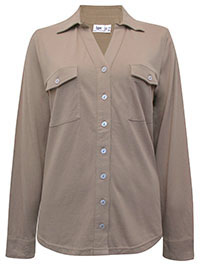 TAUPE Long Sleeve Pocket Jersey Shirt - Size 10/12 to 34/36 (S to 4XL)