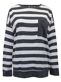 CHARCOAL Cotton Rich Bold Striped Top - Plus Size 14/16 to 22/24 (M to XL)