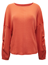TERRACOTTA Pure Cotton Ruched Sleeve Ribbed Top - Size 10/12 to 22/24 (S to XL)
