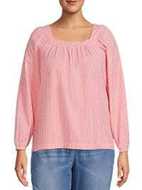 CORAL Seersucker Striped Cotton Blouse - Plus Size 16 to 18/20 (US 0X to 1X)