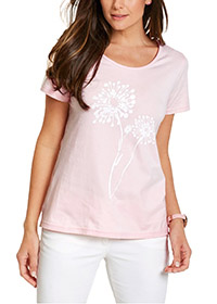 BLUSH-PINK Cotton Blend Dandelion Print T-Shirt - Size 10/12 to 30/32 (S to 3XL)