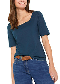 NAVY Cotton Rich Square Neck Top - Size 10/12 to 26/28 (S to 2XL)