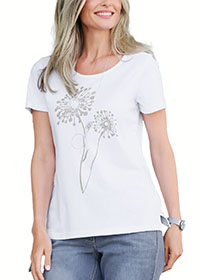 WHITE Cotton Blend Dandelion Print T-Shirt - Size 10/12 to 30/32 (S to 2XL)