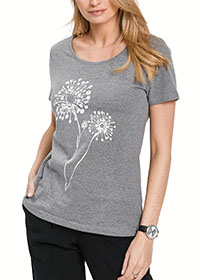 GREY Cotton Blend Dandelion Print T-Shirt - Size 10/12 to 30/32 (S to 3XL)