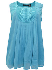 PARADISE-BLUE Sleeveless Embroidered Chiffon Blouse - Plus Size 26 to 34 (US 24W to 32W)