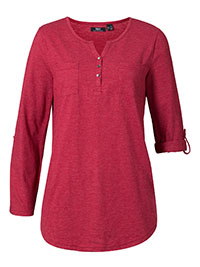 WINE Cotton Rich Roll Sleeve Henley Top - Size 10/12 to 30/32 (S to 3XL)