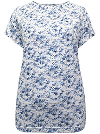 BLUE Pure Cotton Floral Print T-Shirt - Plus Size 14/16 to 30/32 (M to 3XL)