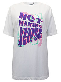 IVORY Pure Cotton 'Not Making Sense' Slogan T-Shirt - Plus Size 14 to 16 (M to L)