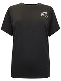 BLACK Pure Cotton 'Eyes Open Mind Open' Embossed Back Print T-Shirt - Size 12 to 16 (S to L)